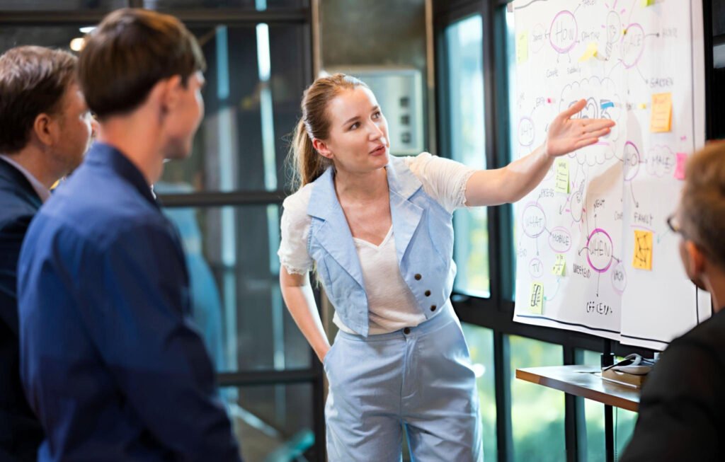 What Are Business Operations, and Why They Decide Whether Your Company Scales or Stalls 1 Smoothens Business Operations with Business Continuity Planning (BCP). Female Business Development presenting on business plan strategy during a business review meeting with her team in a tech business office illustrating what are business operations